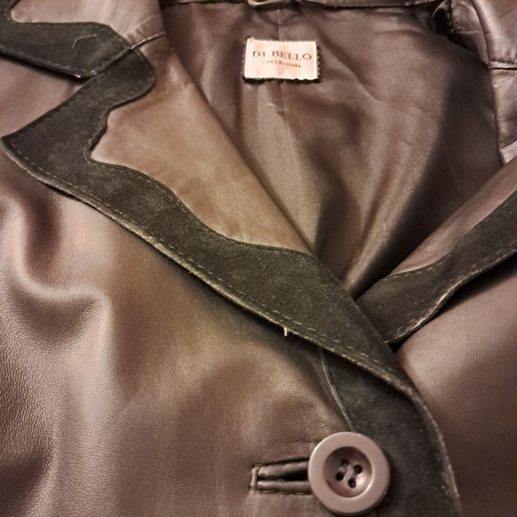 Di Bello Collezione Leather Trench Coat Women's 42 US 10-12 Long Elegant Classic - Picture 7 of 13